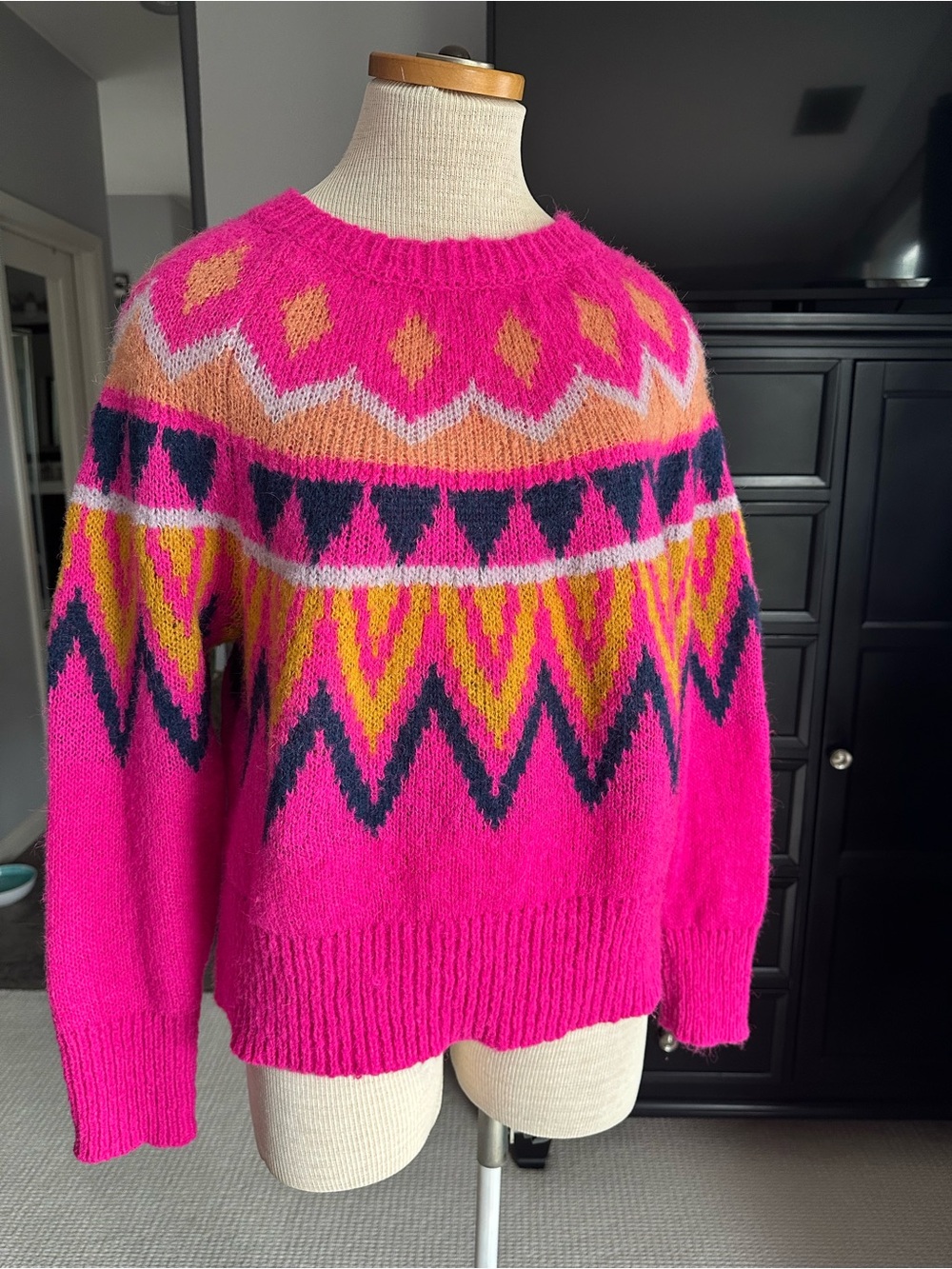 a new day Fair Isle Crewneck Sweater Pink size XL
